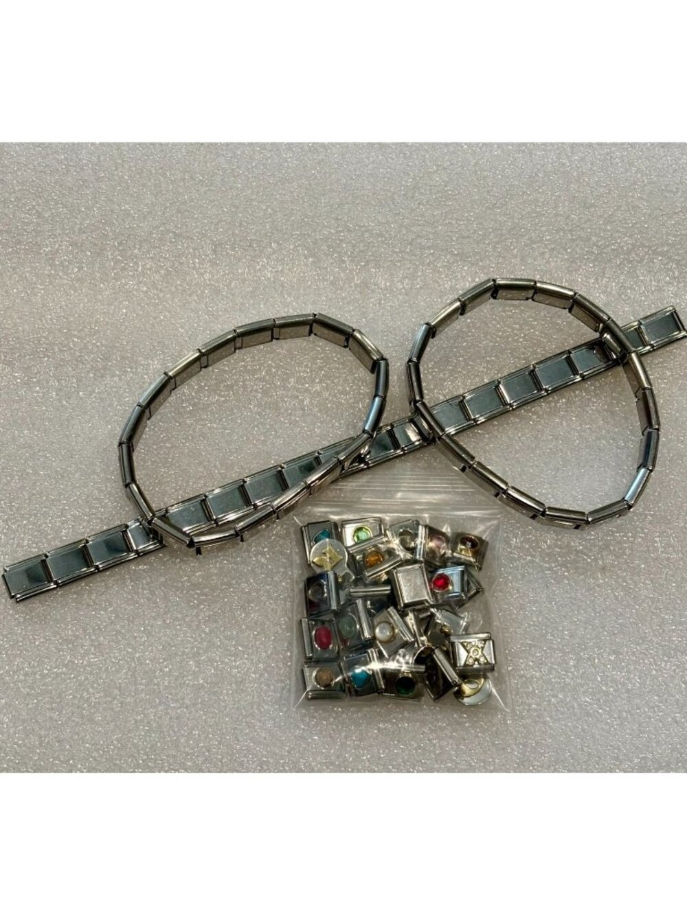 3 Italian Charm Bracelets Stainless Plus 25 FREE Charms Links-NOS